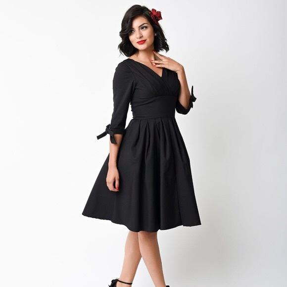 Unique Vintage Dresses & Skirts - Black 1950s style swing dress
